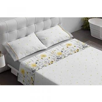 Burrito Blanco Juego de Sábanas 601 con un Diseño de Cenefa Llena de Flores para Cama Individual de 90x190 hasta 90x200 cm/Juego de Cama 90, Color Ocre