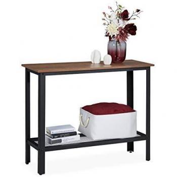 Consola Recibidor Industrial, Mesa de Entrada en Acero y Madera, 80 x 101,5 x 35 cm, Negro y Marrón