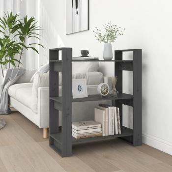 Librería/Partición de Madera Maciza de Pino Gris 80x35x91 cm