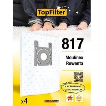 Conjunto de 4 Sacos para Aspirador Rowenta y Moulinex TopFilter Premium Ref. 64817, No Tejido de Polipropileno, 30 x 26 cm