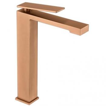 Grifo Monomando Caño Alto para Lavabo - Grifería de Baño Apta para Agua Fría y Caliente - Color Cromo y Oro Rosa Cepillado