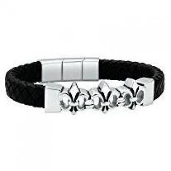 Police S14AMV01B Vallejo Pulsera de Hombre Acero Cuero Negro Talla L