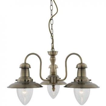 Lámpara de Techo Clásica Fisher Man de 3 Luces E27 en Acero Antiguo con Cristales Ajustable