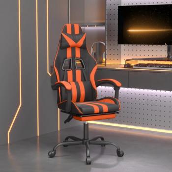 Silla de Gaming con Reposapiés Negra y Naranja en Piel Sintética