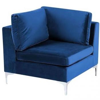 Módulo Esquinero de Terciopelo Azul Marino con Patas de Metal Plateado Glamour Evja