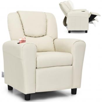 Kids' PU Leather Recliner Chair with Cup Holders