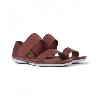 Sandalias planas de mujer Camper Right de piel suave con dos cintas anchas, color rojo, talla 37