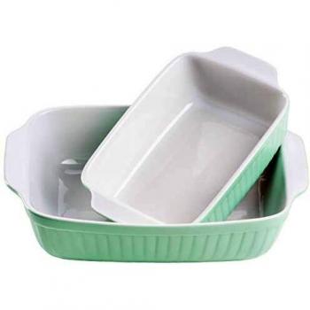 Set de Fuentes para Hornear Rectangulares de Cerámica Kitchen Time Verde (33 x 24 cm y 25,5 x 16 cm)