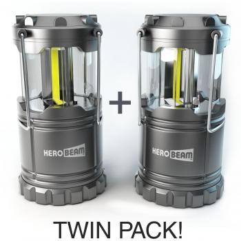 2 x Linterna LED HeroBeam® - ¡Tecnología COB 2016 que emite 300 LÚMENES! - Lámpara plegable para acampar - Iluminación genial para camping, festivales, vehículos, cobertizos, garajes y cortes de suministro eléctrico ** ¡LA LINTERNA MÁS VENDIDA E