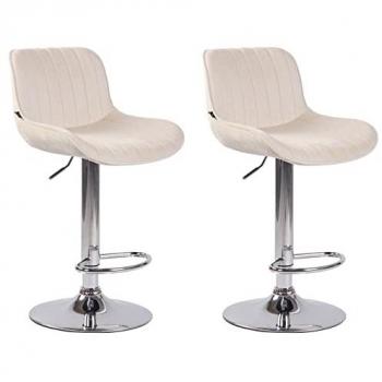 Set de 2 Taburetes de Bar Regulables en Terciopelo Crema con Base Cromada