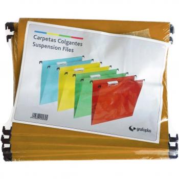 Grafoplas Caja 50 Carpetas Colgante Folio Kraft con Visor Superior Corto 65MM Efecto Lupa