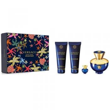 Versace Dylan Blue Pour Femme 4-Piece Luxury Fragrance Gift Set (100ml EDP + 5ml Miniature + 100ml Shower Gel + 100ml Body Lotion)