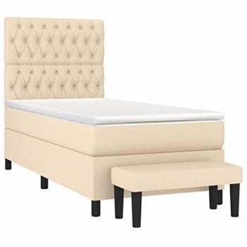Cama box spring con colchón tela color crema 90x190 cm