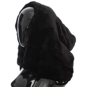Dolce & Gabbana Black Weasel Fur Crochet Hood Scarf Hat