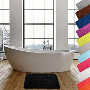 MSV Alfombra de Baño de Espuma, Diseño Piedras, Microfibra, Negro, 40x60x1 cm