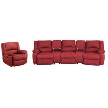 Sofá relax 3+1 plazas de piel Aroma - Rojo - Confort Moelleux - Estilo Contemporáneo
