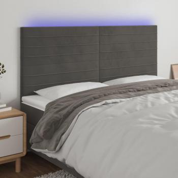 Cabecero LED gris oscuro de terciopelo 200x5x118/128 cm