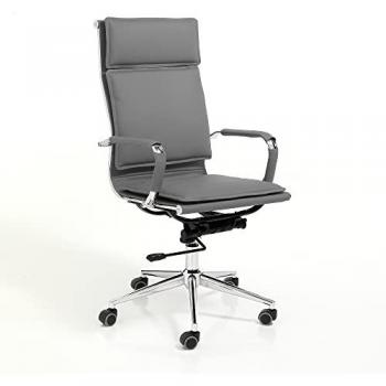 Silla de oficina en polipiel gris con altura ajustable 110/120 cm, ancho 57 cm y profundidad 66 cm