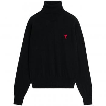 Ami Paris Men's Ami De Coeur Turtleneck Sweater in Black, Size Medium, Wool