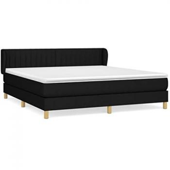 Cama Box Spring con Colchón Tapizado Funda Somier Protector Muelles Ensacados Adaptable Acolchado Reversible Tela Negro 160x200 cm