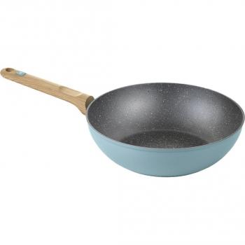 BRA Wok Nordik de Aluminio Forjado 28cm con Revestimiento Antiadherente, Apto para Inducción y Mango Imitación Madera