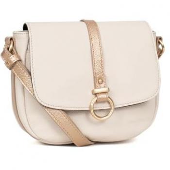 Bolso Bandolera de Cuero Hexagona para Mujer Color Marfil/Dorado