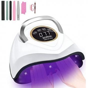 Lámpara de uñas de superpotencia de 180 W, lámpara de uñas profesional de secado rápido, cuentas de lámpara de fuente de luz dual LED + UV, 48 cuentas de lámpara, con inicio por inducción y función