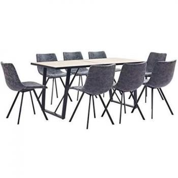 vidaXL Juego de Comedor 9 Piezas Cuero Sintético Mobiliario Decoración Interior Casa Hogar Robusto Duradero Resistente Funcional Práctico Útil Negro