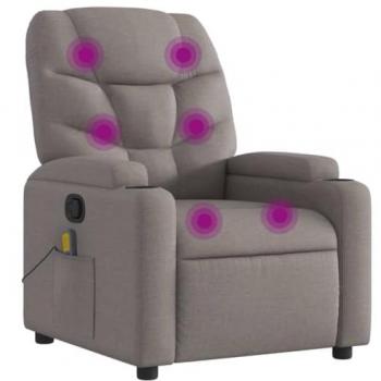 Sillón de masaje reclinable de tela gris taupé vidaXL con respaldo, reposabrazos, para salón y descanso