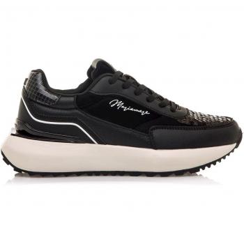 Mariamare - Zapatillas deportivas de mujer con detalle metalizado, piso grueso, cierre de cordones y puntera redonda en color negro