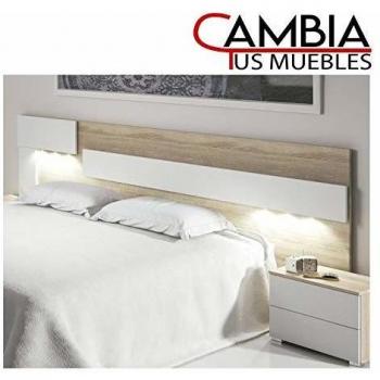 CAMBIA TUS MUEBLES - Cabezal Dormitorio, Mora, cabecero para Cama de Matrimonio con Luces LED en Color Roble y Blanco