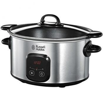 Russell Hobbs Olla de Cocción Lenta Maxicook - Capacidad 6 L, 8 Raciones, 3 Temperaturas, Temporizador Digital, Cazuela de Aluminio, Revestimiento Antiadherente, Tapa de Cristal, Plata - 22750-56