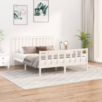 Cama King de 150x200cm con cabecero de madera de pino macizo blanco