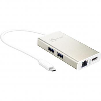 j5 create JCA374 USB Tipo C HDMI, RJ-45, USB 3.0 Oro, Blanco Adaptador de Cable - Adaptador para Cable
