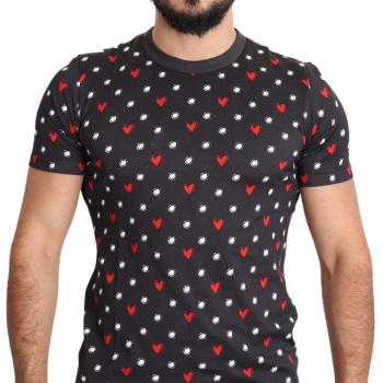 Dolce & Gabbana Dark Gray Hearts Print Cotton Men T-shirt - IT48 | M