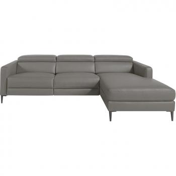 Sofá chaise longue ANGEL CERDÁ 6126C en piel gris oscuro con mecanismo relax, dimensiones 258 x 173 x 75/95 cm