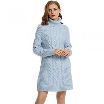 MessBebe Jersey Mujer Largo Vestido Jersey Invierno Cuello Alto Manga Larga Vestido Tejido de Punto Grueso Suéter Gran Tamaño Chaqueta Mini Falta Ropa Elegante para Mujer Fiesta Negocios Casa
