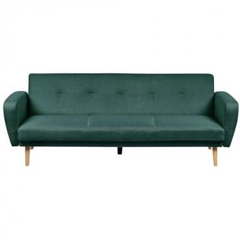 Sofá Cama Convertible 3 Plazas en Tela Verde Oscuro con Patas de Madera y Diseño Moderno Florli