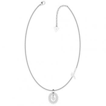 Collar Guess Ladies Necklace JUBN01331JWRHTU, abalorio para mujer de 40,6 a 45,7 cm, circonita blanca de 18 mm, Rh de 43 cm en plata y lacado