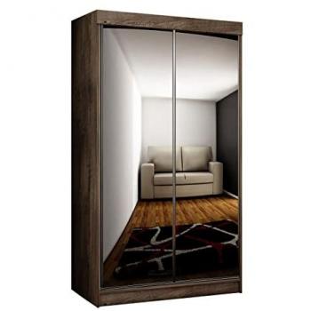 Armario Corredero Dover 102 con LED, Fresno Oscuro, 200x100x62cm, 5 Estantes y Espejo