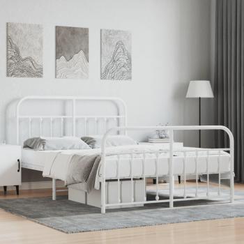Cama metal pediátrica blanca con cabecero y estribo, 140x200 cm