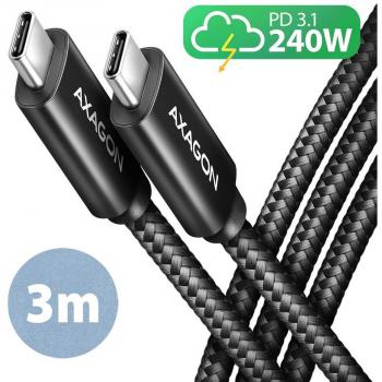 AXAGON Cable de Carga USB-C a USB-C 2.0, 3m, PD 240W 5A, Aluminio y Trenzado Textil