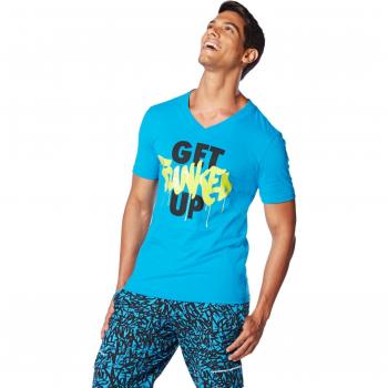 Zumba Fitness Get Funked Up V Neck - Camiseta para hombre, color azul, talla M