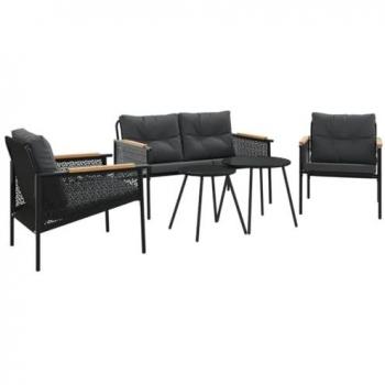 5-Piece Black Steel Balcony Furniture Set with Cushions
