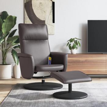 Silla de masaje reclinable de cuero Gride con reposapiés, sillón de masaje en cuero sintético gris Vidaxl