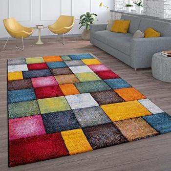 Alfombra Corto Pelo Diseño Cuadros Multicolor 80x300 cm - Paco Home