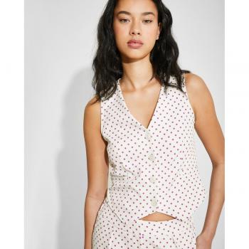 Naëlle - Elegante chaleco de mujer de lunares con botones y detalles en los bolsillos