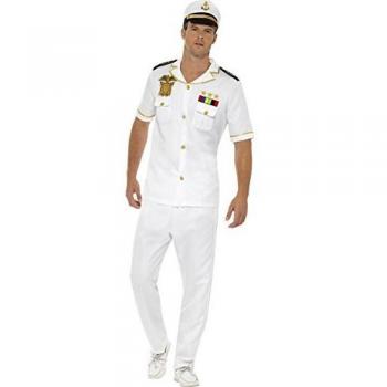 Smiffys-48062L Disfraz de capitán, con Camiseta, Pantalones y Sombrero, Color Blanco, L-Tamaño 42-44