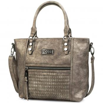 Lois - 94381 Bolso Tipo Shopping. con Doble asa y Bandolera Ajustable. Cierre con Cremallera. Forro Estampado. Base Reforzada. Piel sintética Polipiel, Color Oro