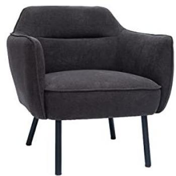 Sillón moderno de tela efecto aterciopelado gris oscuro Laurens con diseño contemporáneo, estructura metálica color negro